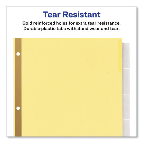 Image of Avery® Insertable Big Tab Dividers, 5-Tab, Double-Sided Gold Edge Reinforcing, 11 x 8.5, Buff, Clear Tabs, 24 Sets