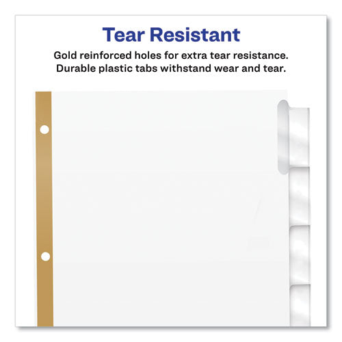 Image of Avery® Insertable Big Tab Dividers, 5-Tab, Double-Sided Gold Edge Reinforcing, 11 x 8.5, White, Clear Tabs, 1 Set