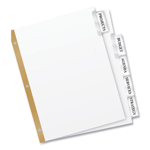 Image of Avery® Insertable Big Tab Dividers, 5-Tab, Double-Sided Gold Edge Reinforcing, 11 x 8.5, White, Clear Tabs, 1 Set