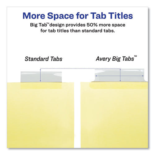 Image of Avery® Insertable Big Tab Dividers, 8-Tab, Double-Sided Gold Edge Reinforcing, 11 x 8.5, Buff, Clear Tabs, 24 Sets