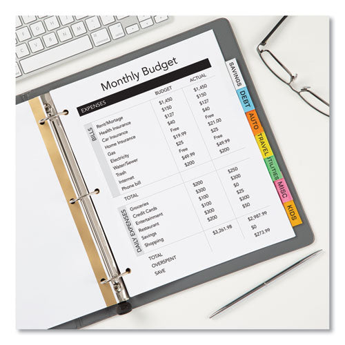 Image of Avery® Insertable Big Tab Dividers, 8-Tab, Double-Sided Gold Edge Reinforcing, 11 x 8.5, White, Assorted Tabs, 1 Set