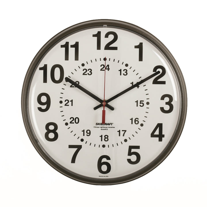 Image of Quartz Wall Clock 12/24 Hour Slimline, Plastic Frame, 12.75" Diameter