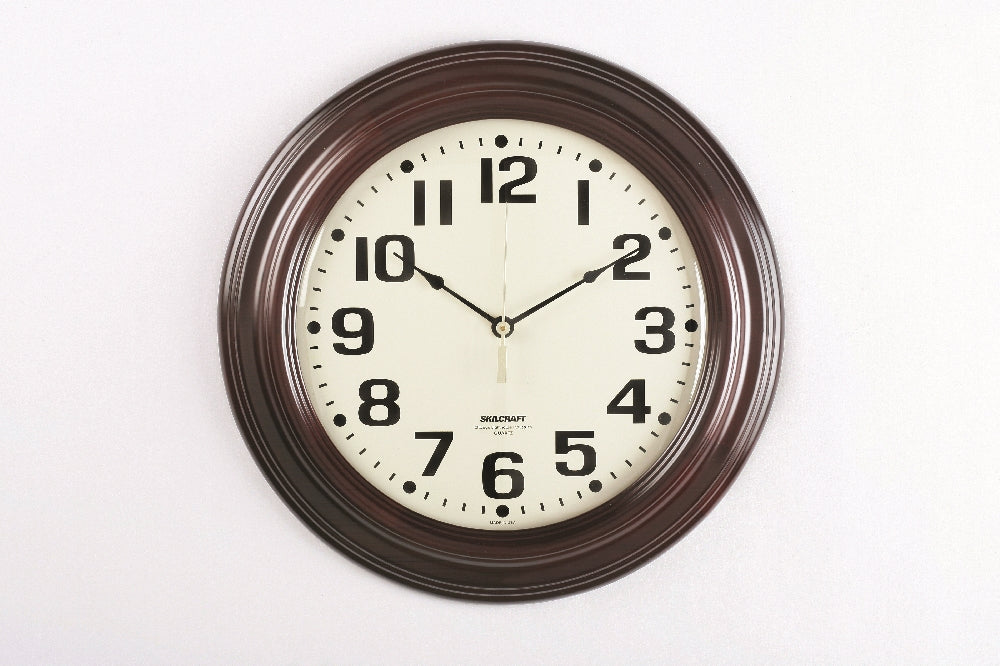 Image of Quartz Wall Clock, Hardwood Round Frame, Mahogany Case/White Face