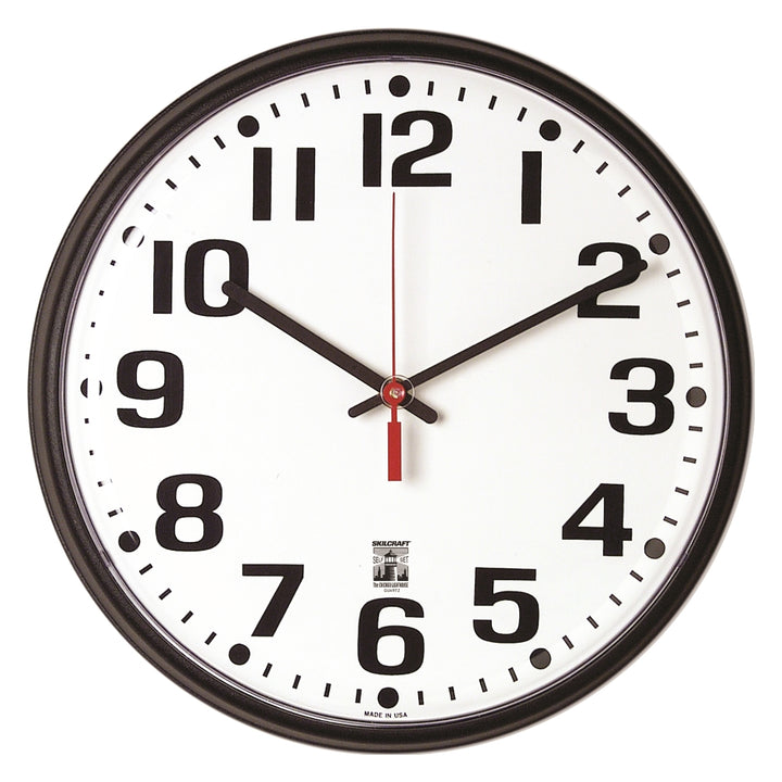 Image of Self-Set Wall Clock, Plastic Slimline Frame, 12.75" Diameter, Black Case/White Face