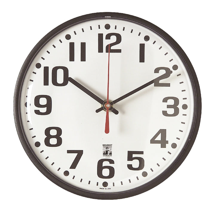 Image of Self-Set Wall Clock, Plastic Slimline Frame, 9.25" Diameter, Black Case/White Face