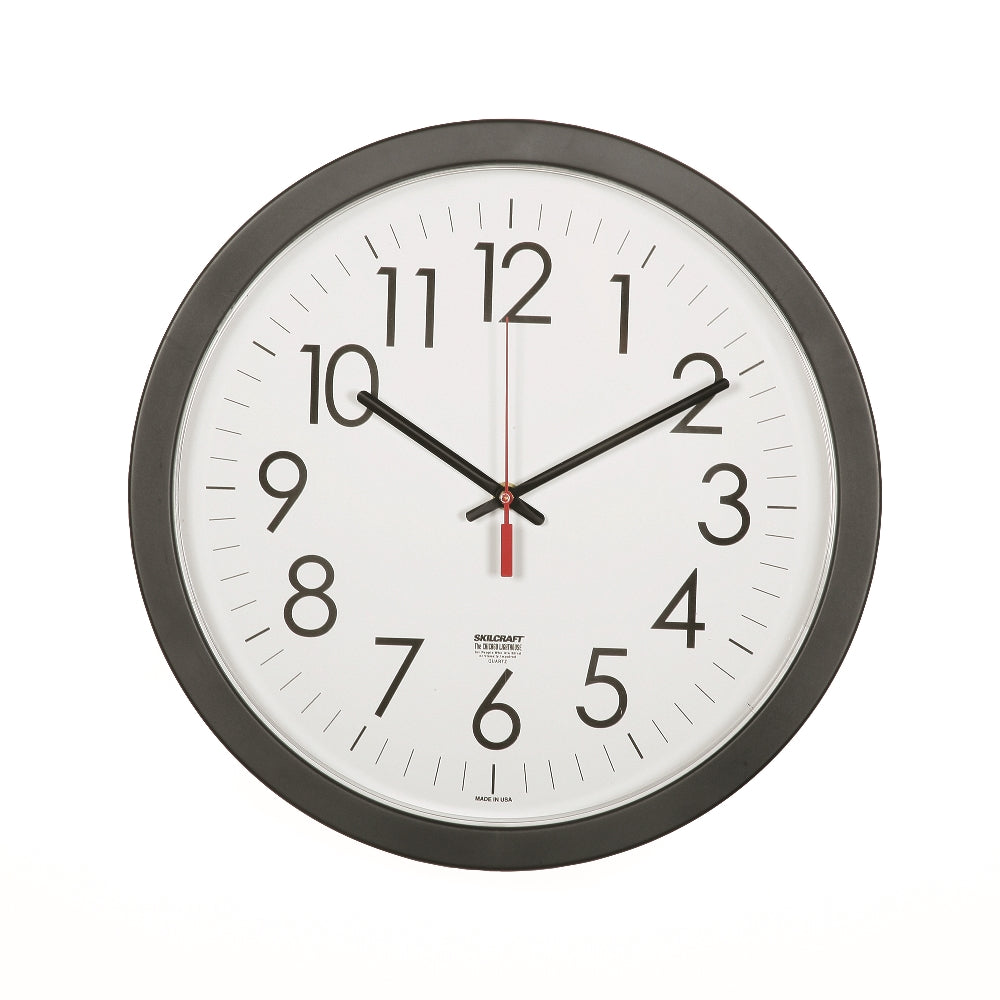 Image of Quartz Wall Clock, Black Plastic Frame, 14.5" Diameter