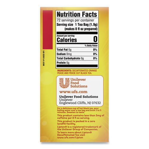 Image of Lipton® Tea Bags, Decaffeinated, 72/box