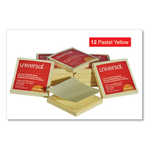 Image of Universal® Fan-Folded Self-Stick Pop-Up Note Pads, 3" x 3", Yellow, 100 Sheets/Pad, 12 Pads/Pack