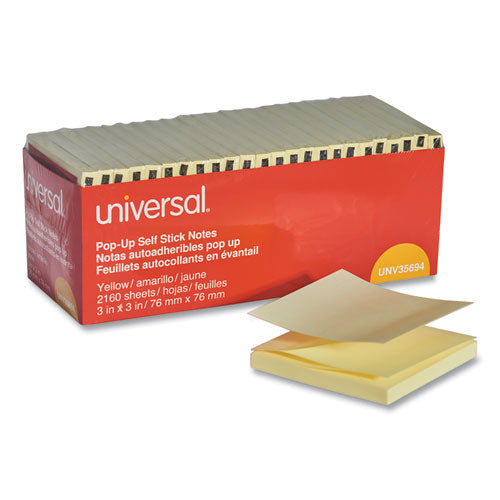 Image of Universal® Fan-Folded Self-Stick Pop-Up Note Pads Cabinet Pack, 3" x 3", Yellow, 90 Sheets/Pad, 24 Pads/Pack