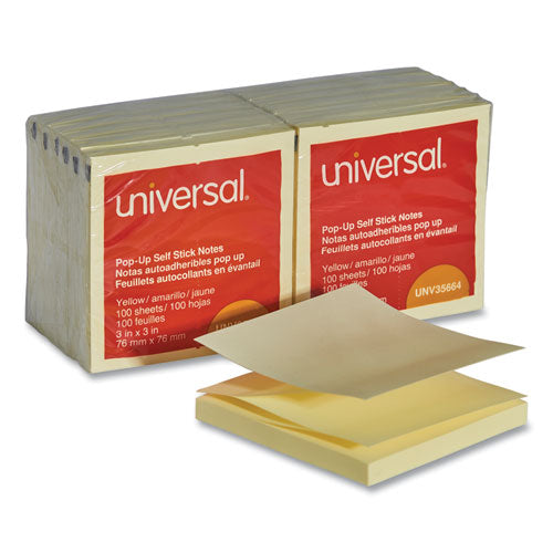 Image of Universal® Fan-Folded Self-Stick Pop-Up Note Pads, 3" x 3", Yellow, 100 Sheets/Pad, 12 Pads/Pack