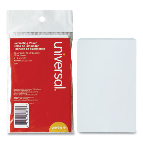 Image of Universal® Laminating Pouches, 5 Mil, 5.5" X 3.5", Gloss Clear, 25/pack