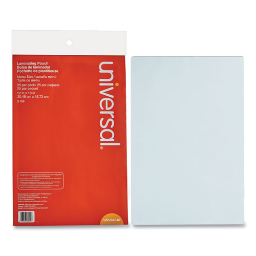 Image of Universal® Laminating Pouches, 3 Mil, 18" X 12", Gloss Clear, 25/pack
