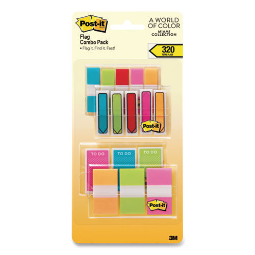 Image of Post-it® Standard And Arrow Flag Combo Pack, 0.47" And 0.94", Assorted Colors, 320/pack
