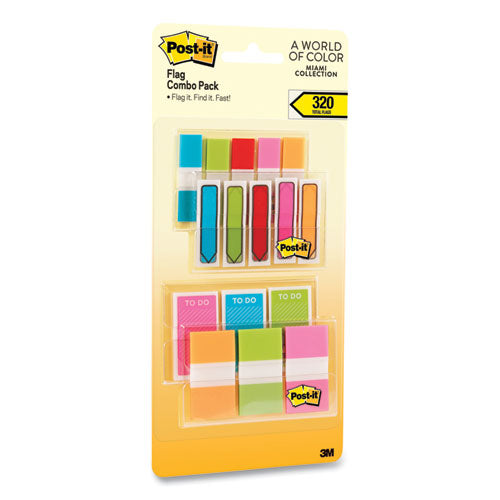 Image of Post-it® Standard And Arrow Flag Combo Pack, 0.47" And 0.94", Assorted Colors, 320/pack