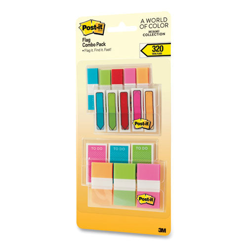 Image of Post-it® Standard And Arrow Flag Combo Pack, 0.47" And 0.94", Assorted Colors, 320/pack