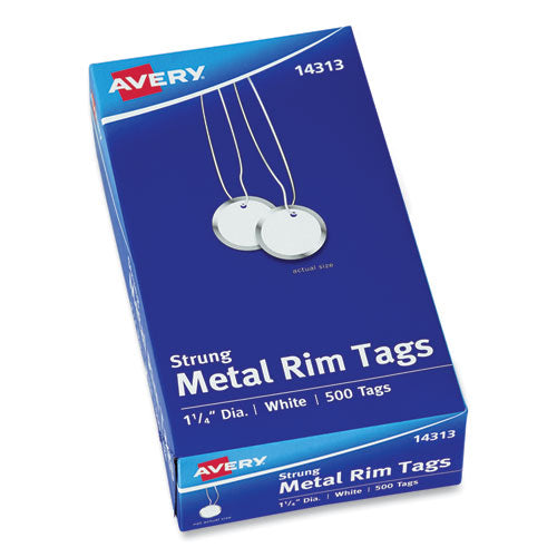 Image of Avery® Heavyweight Stock Metal Rim Tags, 1.25" dia, White, 500/Box
