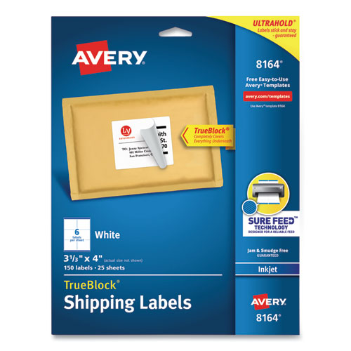 Image of Avery® Shipping Labels W/ Trueblock Technology, Inkjet Printers, 3.33 X 4, White, 6/sheet, 25 Sheets/pack