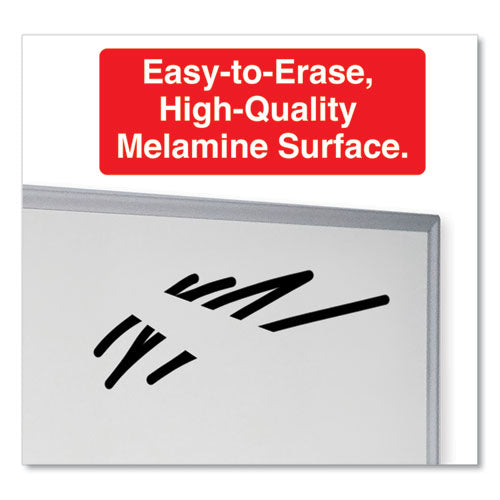 Image of Universal® Deluxe Melamine Dry Erase Board, 72" x 48", White Surface, Anodized Aluminum Frame