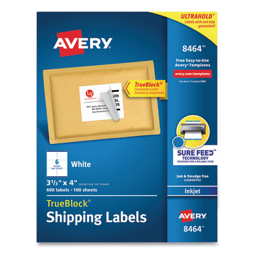 Image of Avery® Shipping Labels W/ Trueblock Technology, Inkjet Printers, 3.33 X 4, White, 6/sheet, 100 Sheets/box