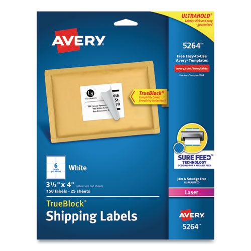 Image of Avery® Shipping Labels W/ Trueblock Technology, Laser Printers, 3.33 X 4, White, 6/sheet, 25 Sheets/pack