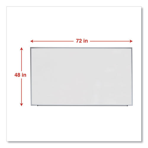 Image of Universal® Deluxe Melamine Dry Erase Board, 72" x 48", White Surface, Anodized Aluminum Frame