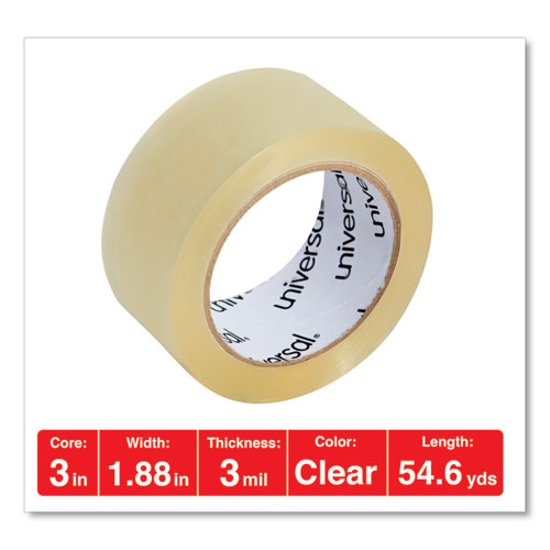 Image of Universal® Heavy-Duty Box Sealing Tape, 3" Core, 1.88" x 54.6 yds, Clear, 6/Pack