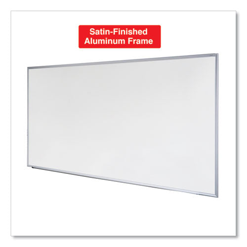 Image of Universal® Deluxe Melamine Dry Erase Board, 72" x 48", White Surface, Anodized Aluminum Frame