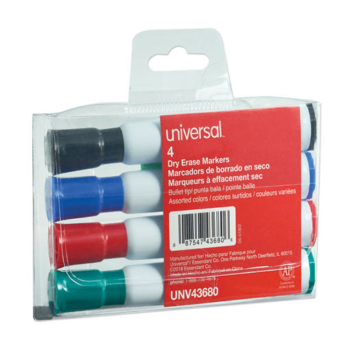 Image of Universal Dry Erase Marker, Medium Bullet Tip, Assorted Colors, 4/set