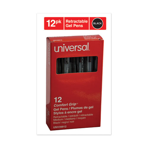 Image of Universal Comfort Grip Gel Pen, Retractable, Medium 0.7 mm, Black Ink, Clear/Black Barrel, Dozen