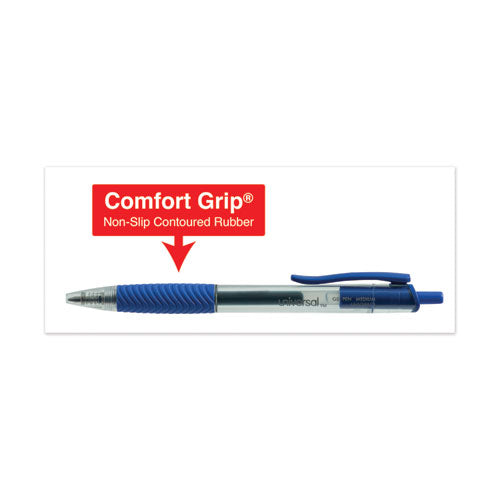 Image of Universal Comfort Grip Gel Pen, Retractable, Medium 0.7 mm, Blue Ink, Clear/Blue Barrel, Dozen