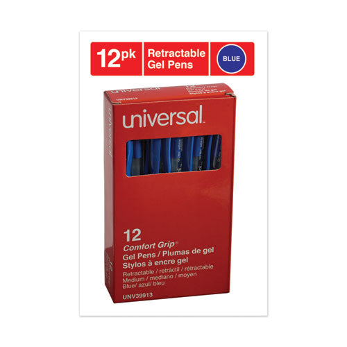 Image of Universal Comfort Grip Gel Pen, Retractable, Medium 0.7 mm, Blue Ink, Clear/Blue Barrel, Dozen