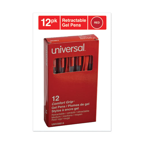 Image of Universal Comfort Grip Gel Pen, Retractable, Medium 0.7 mm, Red Ink, Clear/Red Barrel, Dozen