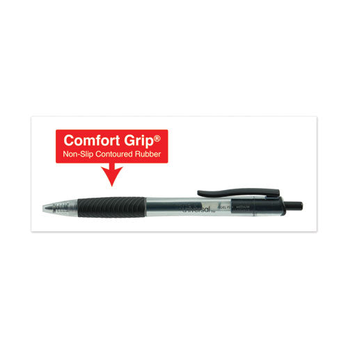 Image of Universal Comfort Grip Gel Pen, Retractable, Medium 0.7 mm, Black Ink, Clear/Black Barrel, Dozen