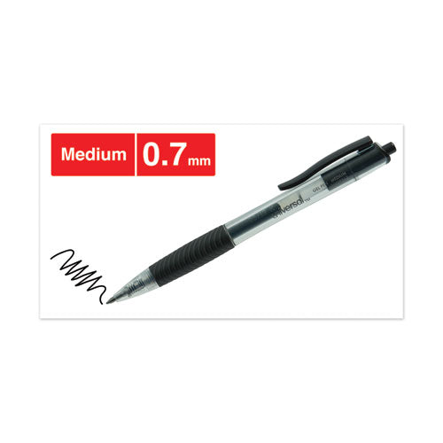 Image of Universal Comfort Grip Gel Pen, Retractable, Medium 0.7 mm, Black Ink, Clear/Black Barrel, Dozen