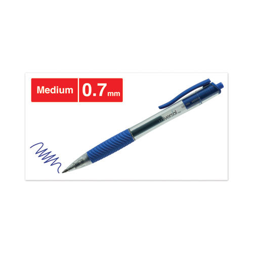 Image of Universal Comfort Grip Gel Pen, Retractable, Medium 0.7 mm, Blue Ink, Clear/Blue Barrel, Dozen