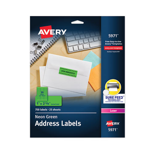 Image of Avery® High-Visibility Permanent Laser ID Labels, 1 x 2.63, Neon Green, 750/Pack