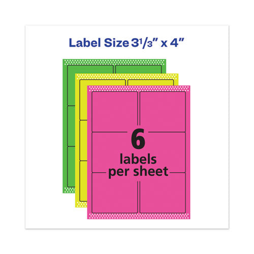 Image of Avery® High-Vis Removable Laser/Inkjet ID Labels w/ Sure Feed, 3.33 x 4, Neon, 72/PK