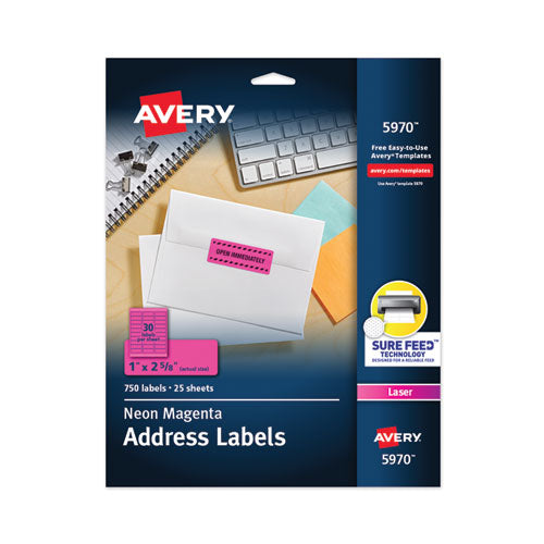Image of Avery® High-Visibility Permanent Laser ID Labels, 1 x 2.63, Neon Magenta, 750/Pack