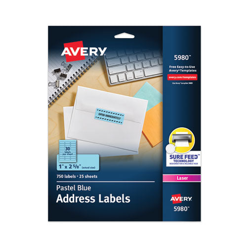 Image of Avery® High-Visibility Permanent Laser ID Labels, 1 x 2.63, Pastel Blue, 750/Pack