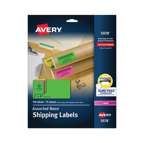 Image of Avery® High-Visibility Permanent Laser Id Labels, 2 X 4, Asst. Neon, 150/pack
