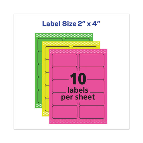 Image of Avery® High-Vis Removable Laser/inkjet Id Labels, 2 X 4, Asst. Neon, 120/pack