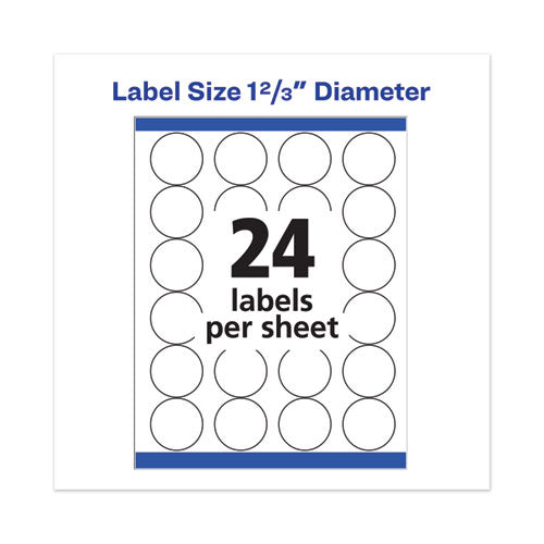 Image of Avery® Permanent Laser Print-to-the-Edge ID Labels w/SureFeed, 1.66" dia, White, 600/PK