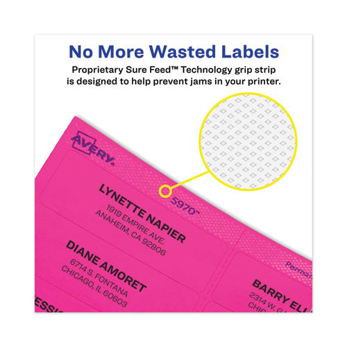 Image of Avery® High-Vis Removable Laser/Inkjet ID Labels w/ Sure Feed, 3.33 x 4, Neon, 72/PK