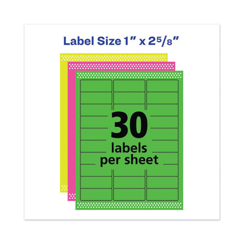 Image of Avery® High-Visibility Permanent Laser ID Labels, 1 x 2.63, Asst. Neon, 450/Pack