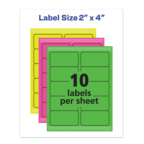 Image of Avery® High-Visibility Permanent Laser Id Labels, 2 X 4, Asst. Neon, 150/pack