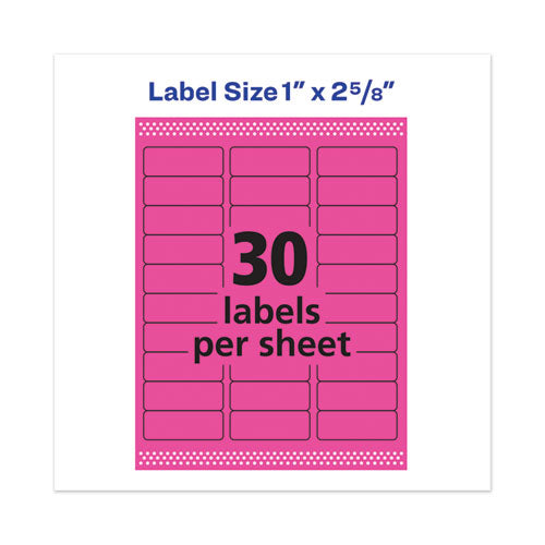 Image of Avery® High-Visibility Permanent Laser ID Labels, 1 x 2.63, Neon Magenta, 750/Pack