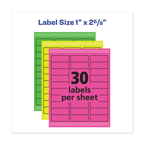 Image of Avery® High-Vis Removable Laser/Inkjet ID Labels w/ Sure Feed, 1 x 2.63, Neon, 360/PK