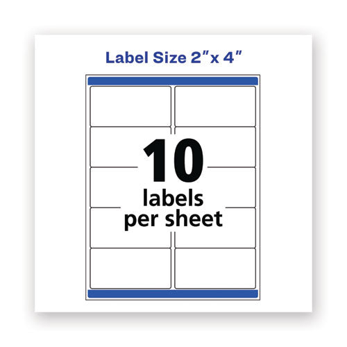 Image of Avery® Waterproof Shipping Labels With Trueblock And Sure Feed, Laser Printers, 2 X 4, White, 10/sheet, 50 Sheets/pack