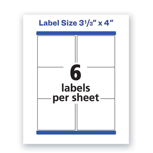 Image of Avery® Waterproof Shipping Labels With Trueblock And Sure Feed, Laser Printers, 3.33 X 4, White, 6/sheet, 50 Sheets/pack