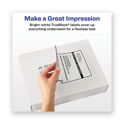 Image of Avery® Waterproof Shipping Labels With Trueblock Technology, Laser Printers, 5.5 X 8.5, White, 2/sheet, 50 Sheets/pack